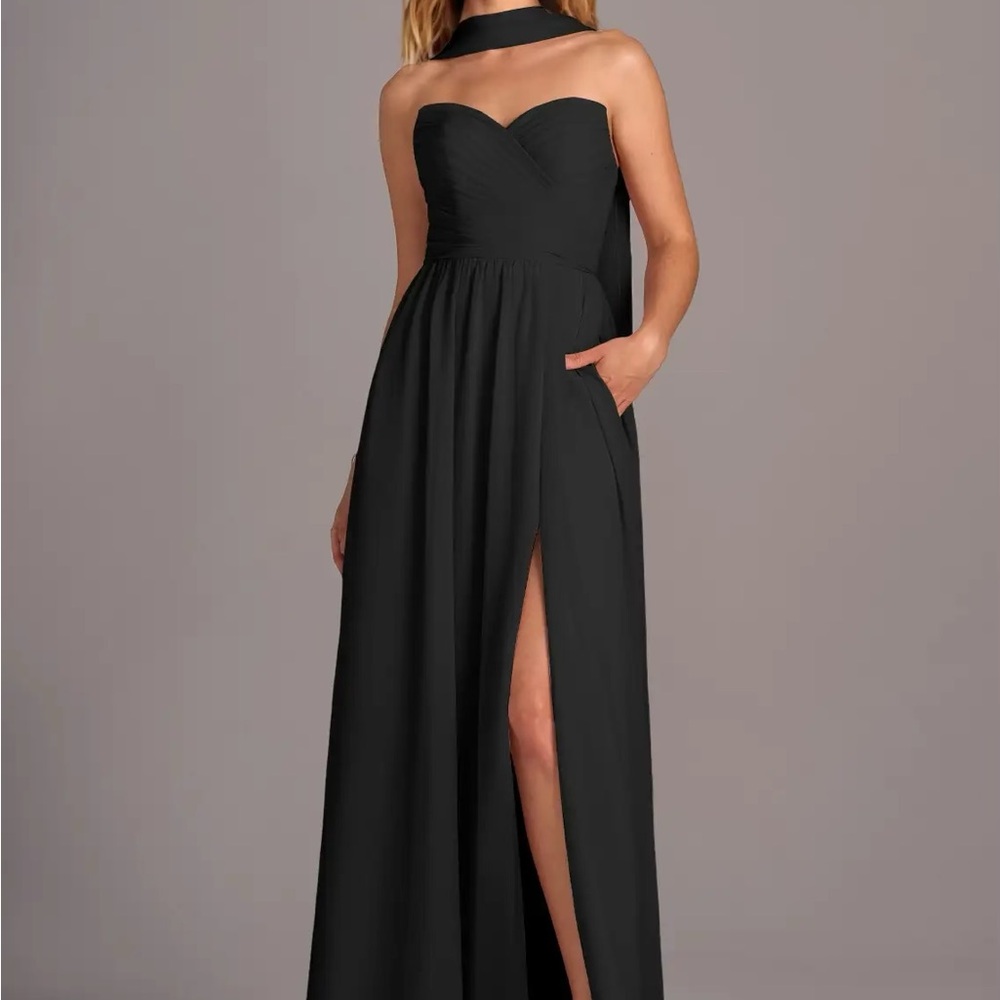 Azazie Black Maxi Dress with Slit - Picture 3 of 6